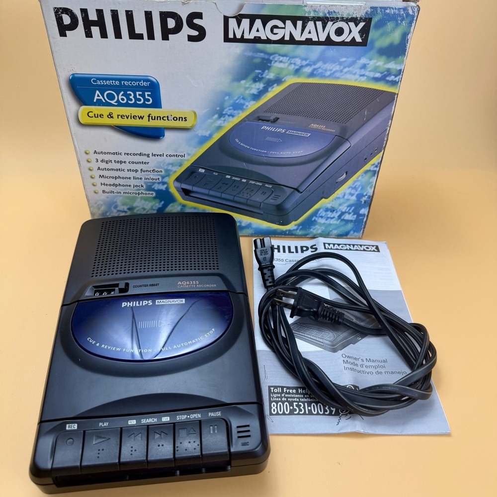 Philips Magnavox AQ6355 Cassette Recorder Tested Working Vintage Black